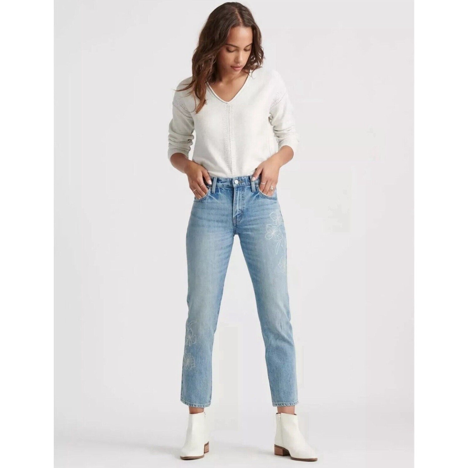Lucky Brand Sienna Slim Embroidered Floral Boyfriend Jean Nwot Size 0024